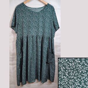 Shein Curve Green Floral Print Dress Dark Green 1X Plus Pockets Casual Flower